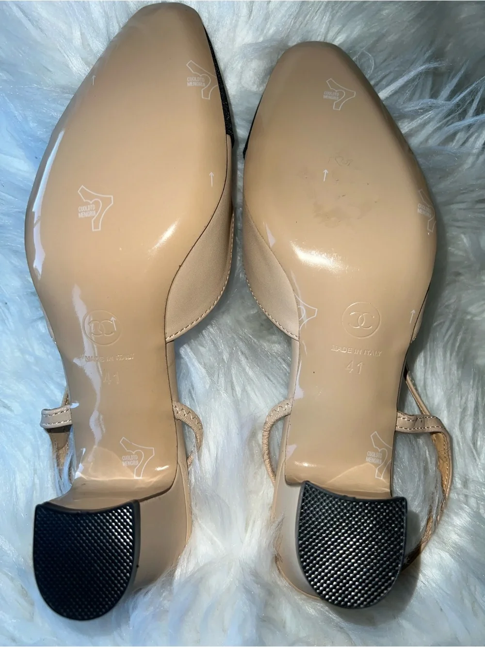 CHANEL Two-Tone Slingback Mules in Beige and Black